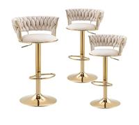girevoli Set sgabelli bancone Regolabili a - Altezza sedie di casa con Bassa Schiena, Base d'oro e Rivestimento in Velluto, Sedia da Pranzo per l'isola della Cucina, caffè, Pub, Bar (3pc)