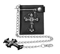 Girinme Portafoglio a catena in pelle - Punk Skull Gothic Bifold, Nero, Gesù Croce