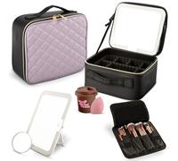 Girl About Town Beauty case da viaggio con specchio a LED, borsa per il trucco con lente d'ingrandimento 10x e frullatore di bellezza inclusi, custodia impermeabile e personalizzabile con specchio