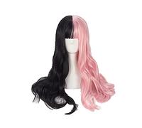 Girl ita Cosplay Wig 60CM Long Wavy Black Mixed Pink Ombre Bangs Cute Heat Resistant Synthetic Hair Wig + Wig Cap