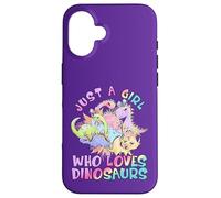 Girl Loves Dinosaurs Science Museum Kid Viola Rosa Compleanno Custodia per iPhone 16