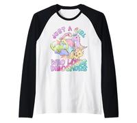 Girl Loves Dinosaurs Science Museum Kid Viola Rosa Compleanno Maglia con Maniche Raglan
