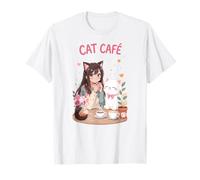 Girl Meet Kawaii Anime Kitty Carino Gatto caffè Floreale Maglietta