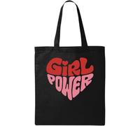 Girl Power - Borsa tote in cotone ecologico con cuore rosso e rosa, nero, taglia unica, nero, Taglia unica