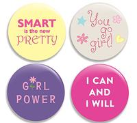 Girl Power - Set di 4 bottoni e spilli colorati da 5,7 cm, Multicolore, 6 cm