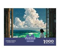 Girl Sitting on The Window 1000 Pezzi Carta Ecologica Puzzle Ocean View Scene Immagini Vibranti Giocattoli Educativi Puzzle Decorazioni Per La Casa 52x38cm/1000pcs