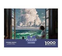Girl Sitting on The Window 1000 Pezzi Cartoncino Premium Puzzle Ocean View Scene Antistress Gioco Per Famiglie Puzzle Per Adulti E Bambini 52x38cm/1000pcs
