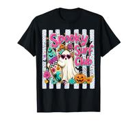 Girl Surfer Summerween Surf Ghost Surfboard Stripes Surf Maglietta