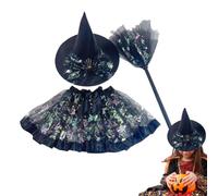 Girl Witch Hat Dress - Witch Hat Broom Set, Spooky Costume Outfit, Soft Pol
