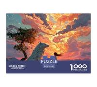 Girl with Wolf 1000 Pcs Cartone Robusto Puzzle Wolf Under The Sunset Sfida Unica Gioco Creativo Puzzle Per Bambini 70x50cm/1000pcs