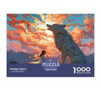 Girl with Wolf 1000 Pcs Cartone Robusto Puzzle Wolf Under The Sunset Sfida Unica Gioco Creativo Puzzle Per Adulti E Bambini 70x50cm/1000pcs