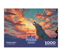 Girl with Wolf 1000 Pcs Cartone Robusto Puzzle Wolf Under The Sunset Sfida Unica Gioco Creativo Puzzle Decorazioni Per La Casa 70x50cm/1000pcs