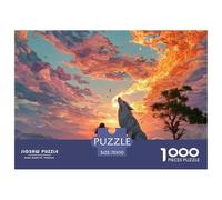 Girl with Wolf 1000 Pezzi Cartone Robusto Puzzle Wolf Under The Sunset Sfida Unica Gioco Creativo Puzzle Per Adulti E Bambini 70x50cm/1000pcs