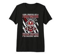 Girlfriend of A Firefighter American Flag Fireman Maglietta Premium