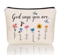 Girlly Borsa per il trucco con scritta in lingua inglese "God Says You Are Christian": borsa cosmetica con dedica della Bibbia, regali di affermazione, regali di incoraggiamento, regali di amici,