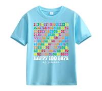 Girls and Boys Casual Short Sleeved T Shirt 100 Days of School Opening 100 Days Anniversary Personality Loose Short Sleeved Girl Pullover, Azzurro, 3-4 Jahre
