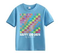 Girls and Boys Casual Short Sleeved T Shirt 100 Days of School Opening 100 Days Anniversary Personality Loose Short Sleeved Girl Pullover, Celeste., 3-4 Jahre