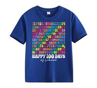 Girls and Boys Casual Short Sleeved T Shirt 100 Days of School Opening 100 Days Anniversary Personality Loose Short Sleeved Girl Pullover, Blu, 10-11Years