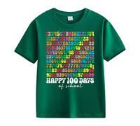 Girls and Boys Casual Short Sleeved T Shirt 100 Days of School Opening 100 Days Anniversary Personality Loose Short Sleeved Girl Pullover, verde, 8-9 Jahre