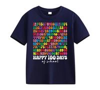 Girls and Boys Casual Short Sleeved T Shirt 100 Days of School Opening 100 Days Anniversary Personality Loose Short Sleeved Girl Pullover, Blu marino, 3-4 Jahre