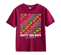 Girls and Boys Casual Short Sleeved T Shirt 100 Days of School Opening 100 Days Anniversary Personality Loose Short Sleeved Girl Pullover, Vino, 4-5 Jahre