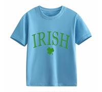 Girls and Boys Casual Short Sleeved T Shirt St Day Middle and Large Children's Retro Personality 2D Printing Children's Loose Short Sleeved Shirts Mädchen Langarm Größe 140, Azzurro, 2-3 Jahre