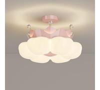Girls Bedroom Chandelier Pink Crown Princess LED Semi Flush Mount Light Milk White Nursery Ceiling Lamp for Baby Room