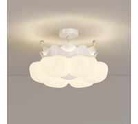 Girls Bedroom Chandelier Pink Crown Princess LED Semi Flush Mount Light Milk White Nursery Ceiling Lamp for Baby Room