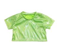 Girls' Carnival Sequined Top - E Shine Performance Top Glitter Sequin Stretch Crop Tee per Danza Ginnastica Costume da Cheerleading Festa (Green 13-14 Years)