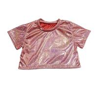 Girls' Carnival Sequined Top - E Shine Performance Top Glitter Sequin Stretch Crop Tee per Danza Ginnastica Costume da Cheerleading Festa (Red 9-10 Years)