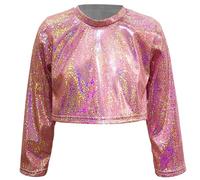 Girls' Carnival Sequined Top - Top a Maniche Lunghe per Ragazze con Maniche Glitterate Lucide e vestibilità Casual Corta per la Moda Giovanile delle Adolescenti (Red 7-8 Years)