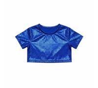 Girls' Carnival Sequined Top - Top Corto A Maniche Corte con Glitter A Griglia per Ragazze per Spettacoli Teatrali E Abbigliamento Casual (Blue 7-8 Years)