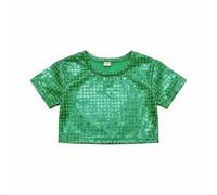 Girls' Carnival Sequined Top - Top Corto A Maniche Corte con Glitter A Griglia per Ragazze per Spettacoli Teatrali E Abbigliamento Casual (Green 5-6 Years)