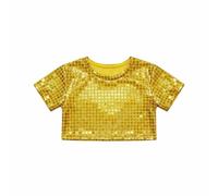 Girls' Carnival Sequined Top - Top Corto A Maniche Corte con Glitter A Griglia per Ragazze per Spettacoli Teatrali E Abbigliamento Casual (Gold 5-6 Years)