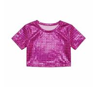 Girls' Carnival Sequined Top - Top Corto A Maniche Corte con Glitter A Griglia per Ragazze per Spettacoli Teatrali E Abbigliamento Casual (7-8 Years)
