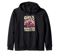 Girls Like Monster Trucks Too - Cute Pink Power Art Felpa con Cappuccio