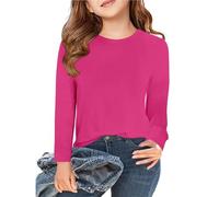 Girls Long Sleeve T Shirts Kids Fall Tops Crewneck Basic Tees 5 14Y Shirt Girls Schulterfrei, rosa intenso, 13-14 Jahre