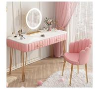 Girls Makeup Vanity Desk with Round Mirror and Chair 3 Light Settings Pink 80x40x75cm
