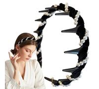 Girls Pearl Headband - Pearl Headband Tooth | Wave Headdress | Non Slip Velvet Bead Band, Wedding Bride Comb Hairpiece, High Skull Top Toothed Accessory for Women Supplies