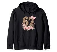 Girls Pink Leopard Print Bow 67 Six Seven Meme Brainrot Felpa con Cappuccio