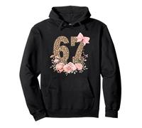 Girls Pink Leopard Print Bow 67 Six Seven Meme Brainrot Felpa con Cappuccio