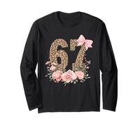 Girls Pink Leopard Print Bow 67 Six Seven Meme Brainrot Maglia a Manica