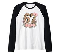 Girls Pink Leopard Print Bow 67 Six Seven Meme Brainrot Maglia con Maniche Raglan