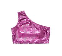 Girls Sequin Cut Crop Top Shimmering Square Pattern Stage Performance Tee (15-18 Years)
