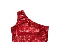 Girls Sequin Cut Crop Top Shimmering Square Pattern Stage Performance Tee (Red-B, 15-18 Years)