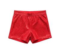Girls Sequin Shorts for Stage Performance Dance Activewear (A-Red, 3-4 Years)
