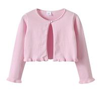 Girls Spring and Fall Round Neck Wooden Ear Edge Pearl Knitted Cardigan Ragazzi Meine und Der ganze anderen Restest, Colore: rosa., 3-4 Jahre
