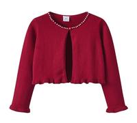 Girls Spring and Fall Round Neck Wooden Ear Edge Pearl Knitted Cardigan Ragazzi Meine und Der ganze anderen Restest, Vino, 3-4 Jahre