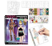 Girls' Sticker Books, Educational Toys, Fashion Design Coloring Sticker Book - Interactive 21.5 X 16.5 Cm Dress-Up Book With 20 Pages, Decorative Stickers, Promotes Creativity, Ideal Travel & School