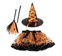 Girls Witch Costume - Vestito da vestire con cappello e scopa - gonna da tutù da strega, accessori per giochi di ruolo per eventi, carnevale, mascherata ampia gamma di usi significativi